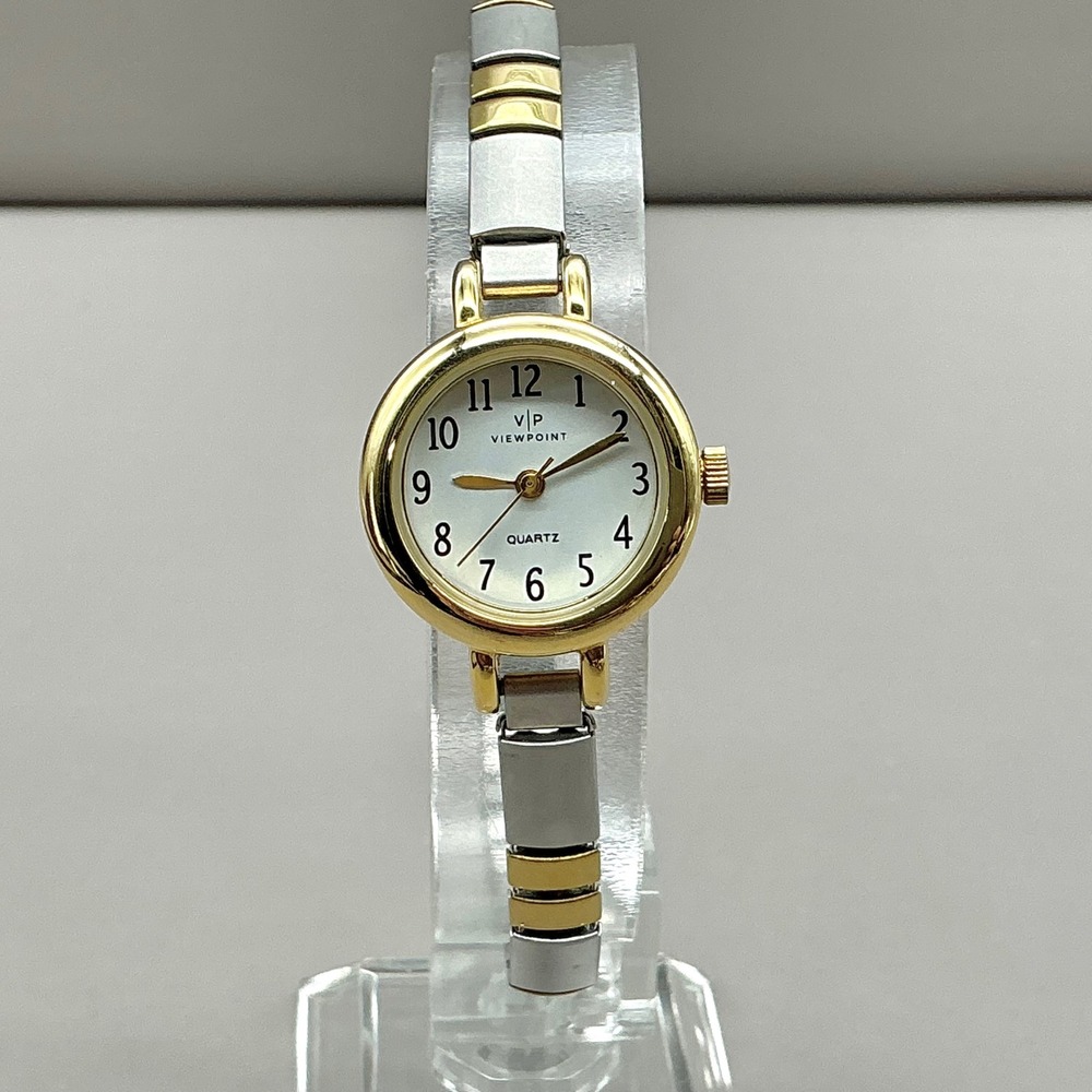 VIP Viewpoint Watch Womens Gold Silver Tone 27mm 6" Expansion NEW BATTERY